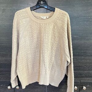 Eco Design Beige Cable Knit Oversized Recycled Cotton Mix Large Sweater